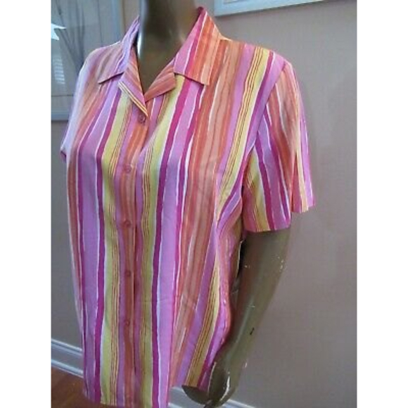 Southern Lady Tops - Southern Lady women's 20 short sleeve button down shirt pink orange yellow